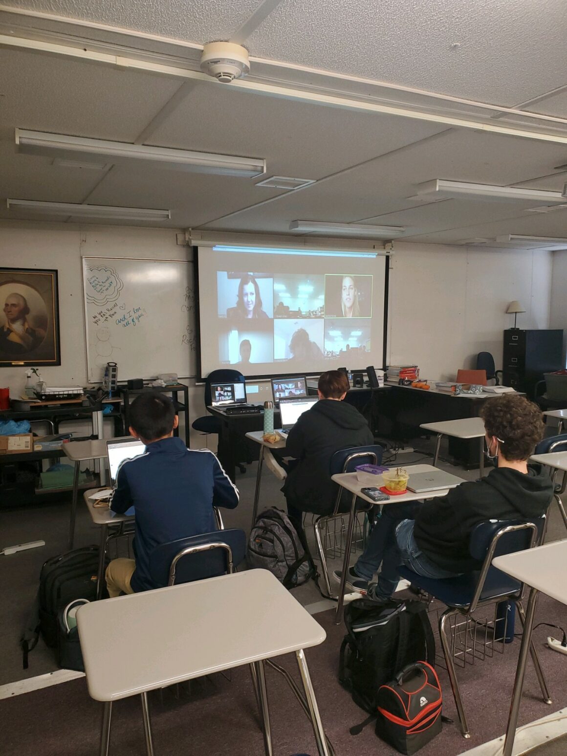 A school classroom participating in a lunch-n-learn.